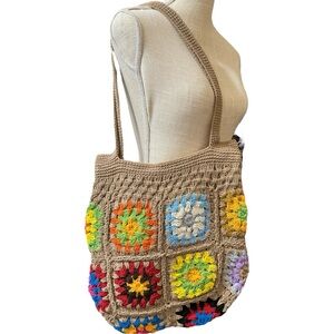 NWOT🌸BALI HANDMADE Granny Square Crochet Women's Shoulder Bag in Brown